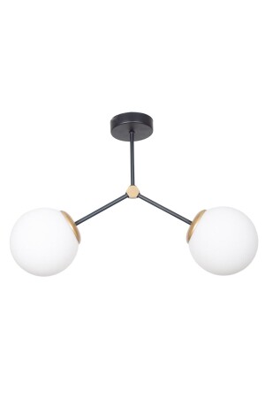 مركز MNZ التصميم الحديث غرفة المعيشة المطبخ - المقاهي - القاعة - غرفة النوم سوداء ذهبية لون أبيض الزجاج 2 قطعة شمعة FCS9 - Fer Avize