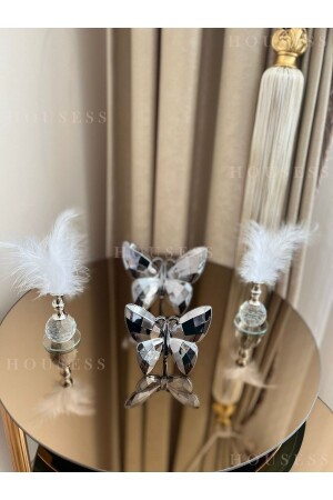 MNZ-تجميل الفراشة الأنتراكيت و 2 ريش فضية زينة الزينة HSS-TPSKLBKS13 - Housess