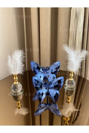 MNZ-تزهة الفراشة الزرقاء و 2 الذهب ريش حامل زينة الزينة HSS-TPSKLBKS13 - Housess