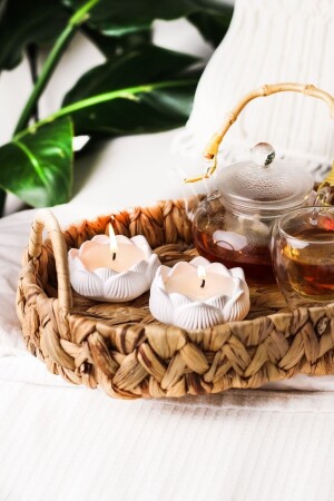 حامل شمعة MNZ مع 2 شموع نموذج وردة بيضاء - Lalezen Home