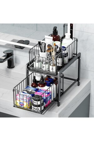 MNZ-متعدد الأغراض 2-رف ريل سلة منظمة حمام المطبخ تحت الحوض الخزانة المنظمة المكتب - Mismuka