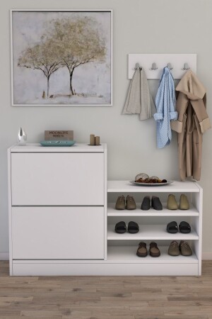 MNZ- أناتوليا 2 باب المرفق المنزلق حذاء رف أبيض - Moonlife