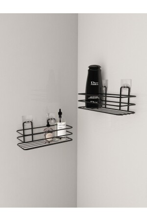 منظمة حمام التلصق MNZ 2 قطع رف حمام شامبو حامل صابون طبق ماتي حمام أسود ملصق رف - Multistore