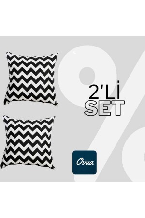 MNZ-سود وأبيض مشطط رمي وسادة 2 قطع - Ovua