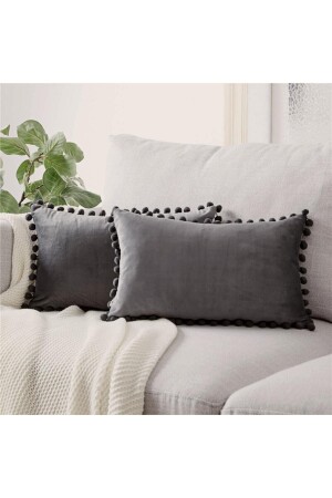 حزمة MNZ من 2 قضايا مسادة صغيرة رمدية Pom-Pom، نظرة السلمون، 2 قطع 30 X 50 سم - Bc Home