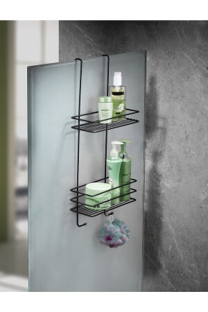 MNZ-حياة فولاذية لاستدني 2 طبقة معلقة حمام الاستحمام رف صابون طبق حمام غرف الصنبورة حامل شامبو أسود - Sas Haus