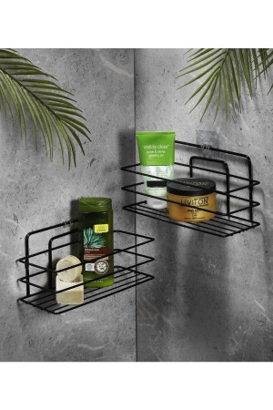 MNZ-حياة الأمد لاصقة حمام لاصقة منظمة شامبو حامل قفص دش 2 قطع أسود Tş-01 - Sas Haus