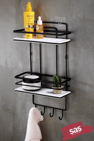 MNZ-حياة الأمد لاصق الجدار 2 مستوى حمام مسطح شامبو حامل منظمة أسود Tş-02 PRA-5200680-4568 - Sas Haus