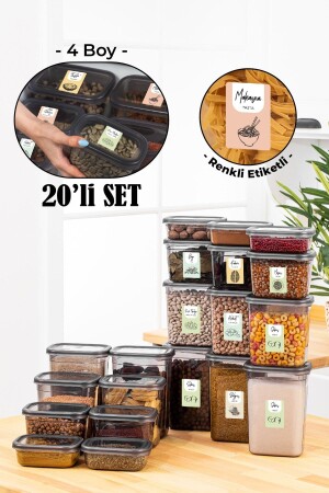 ملون MNZ مع علامة 20pcs مجموعة حاويات تخزين مستطيلة بيجي 5x(1500-1150-800-400 مل) أنثراكيت RNKLPGGY20 - Vienev