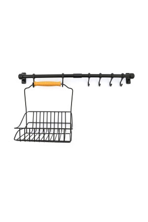 سلة حديد مقبضة MNZ 20x20 + رف معلق للسكك الحديدي مع 6 كوكس أسود 50 سم MA6621340201 - ModernAVM