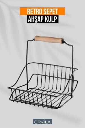 سلة مطبخ من معدني أسود MNZ مع مسدس خشبي 20x20 سم - Orvila