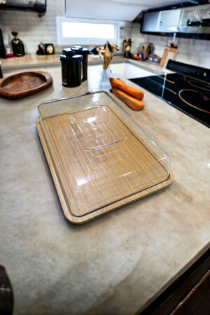 قنينة كعكة مستطيلة من الخشب من MNZ غطاء أكريليك عرض: 23 سم وطول: 32 سم - Milenay