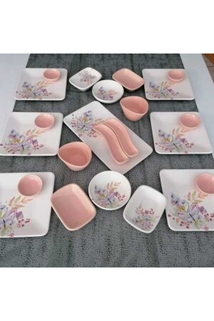 مجموعة من طعام الإفطار من طراز MNZ 23 قطعة لـ 6 أشخاص طائر فراشة وردي متطفل dmt20202323 - Demet Çeyiz