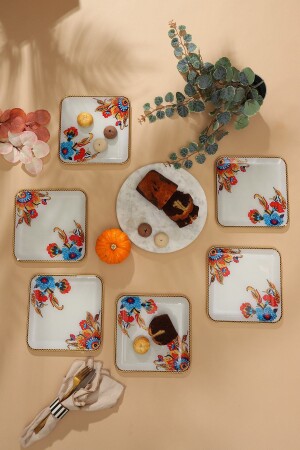 نمط الزهور (MNZ) الصفحة البيضاء المربعة 23 سم 6 قطع - GÜRCÜGLASS