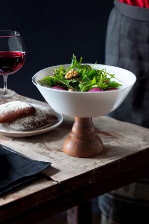 MNZ-دا فينشي خشب ساق 23 سم بطاقة تقديم الألوان الأبيض، وعاء الفاكهة، وعاء الحلوى، وعاء العشاء، وعاء، وعاء تقديم - Cintika