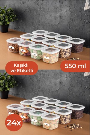 حاوية تخزين الطعام مربعة من ورقة MNZ مع ملعقة 24 قطعة 0.55 حجم صغير أبيض 24LU-055 - Vienev