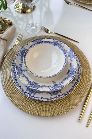 MNZ-البورتسيلين الملكية الملكة 24 قطعة طلاء ذهبية ملفوفة البورتسيلين عشاء مجموعة 6 أشخاص TLRQ24YDB1504 - Tulü Porselen