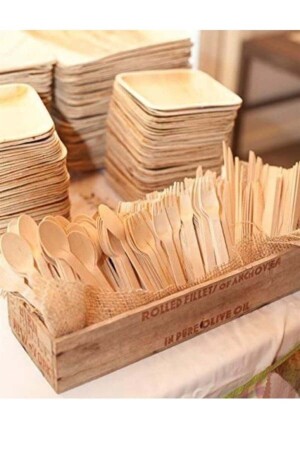 MNZ-مُفروض خشبية خشبية ملعقة فرقة سكين مجموعة 24 قطعة - Partifabrik