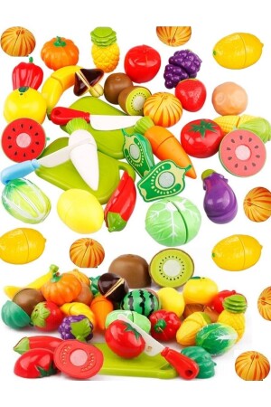 MNZ-فاكهة الخضروات قصة في نصف 25 قطعة لعبة مختلطة كيوي الموز السمكة الليمون الذرة الفلفل الفراولة الموز - Oyuncaksahili