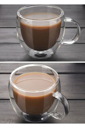 كوب زجاج مزدوج MNZ - كوب زجاج مزدوج الجدار 250 مل كوب المكتب المنزلي كوب زجاج مزدوج الطبقة الحرارية المعزولة مع المقبض - M Mimoza Park