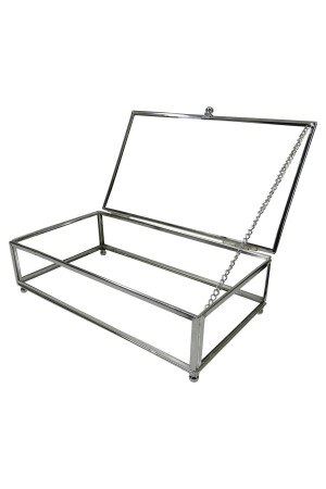 صندوق عرض معطوف من معدني صغير من الزجاج من MNZ مع غطاء حلوى الشوكولاتة والجواهر صندوق 25x14 سم فضة CCDMEVBNTM08756 - ÇerçiDede