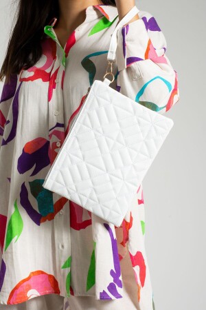 حقيبة يد منشطات محفظة منشطات منشطات هندسية بيضاء للنساء من MNZ 25x19 سم - Bagfoni