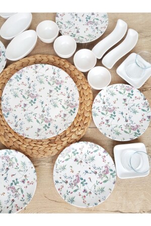 أزهار (MNZ) طقم إفطار أبيض مقطوع 29 قطعة لـ6 أشخاص - Keramika