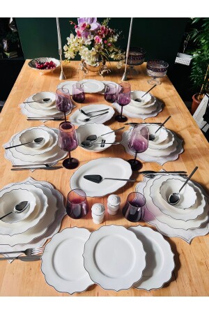 MNZ- الفضة مشطرة 29 قطعة عظام الصين عشاء مجموعة 6 أشخاص TR5214 - CASA DE BELLA