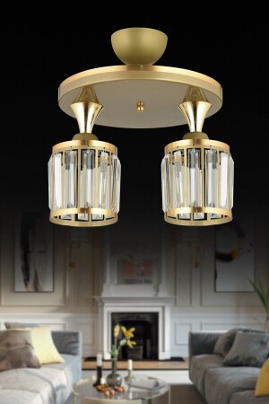 حجر كريستال من العمر من MNZ 2-Plafone زجاجية صفراء مشبكة فخمة شمعة AK00089 - Genel Markalar