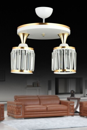 MNZ-بيضاء كريستال الحجر 2-Plafone سلنڈر فاخر الشنارة مع شريط صفراء AK00089 - Genel Markalar