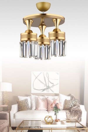 MNZ-نايروبي 3-قطع سقف قديم كريستال الحجر الصفراء شريط الأسطوانة إلى أسفل وجهة لخيال الشنابل 032802 - KARDELEN AYDINLATMA AVİZE