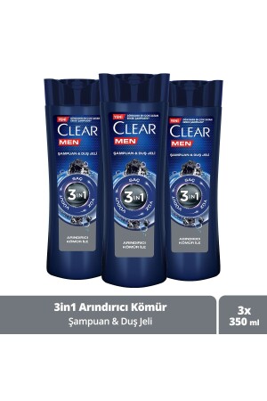 MNZ- الرجال 3 في 1 شامبو و غيل دش تنقية الشعر من الفحم للجسم و وجه 350 مل X3 - Clear