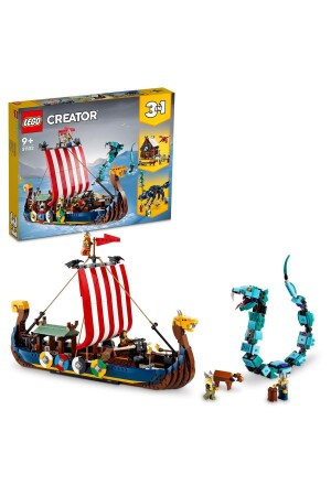 MNZ-® الخالق 3 في 1 سفينة فايكنغ و Midgard Serpent 31132- للسنين 9 و فوق السفينة و الذئب داخل - LEGO