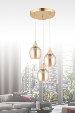 مصباح مرفق من طراز MNZ 3 قطع ذهبية هونلي صفراء ضوء زجاج غير مرئي 160504001242 - İstanbul Avize