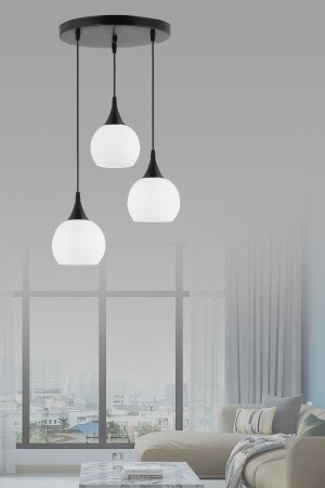 مصباح مُعلن من طراز MNZ - 3 قطعٍ من القماش الأسود والزجاج الأبيض غير المرون 160504001242 - İstanbul Avize