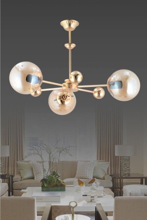 MNZ-نايروبي 3 قطع ذهبية صفراء كرة الأرض الزجاجية شمعة 1605040012530 - İstanbul Avize