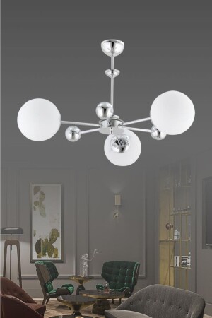 MNZ-نايروبي 3 قطع فضية كرة الزجاجية البيضاء 1605040012531 - İstanbul Avize