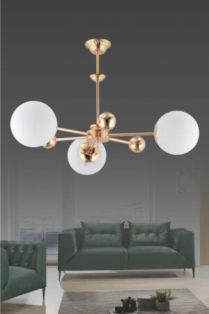 MNZ-نايروبي 3 قطع ذهبية كرة الزجاجية البيضاء شمعة 1605040012547 - İstanbul Avize