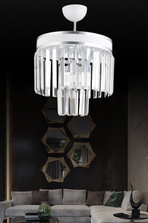 MNZ-باريس 3 قطع، 2 طبقات أبيض، كروم زرقاء، 30 قطعة حجر الكريستال الشنابل الحديثة 032965 - KARDELEN AYDINLATMA AVİZE