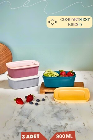 MNZ-مرفق كسينيا 3 قطع 2 قطع 900 مل حاوية تخزين مع غطاء - صندوق الغداء 3 قطع ملونة Lv-6552 - LİGROUND