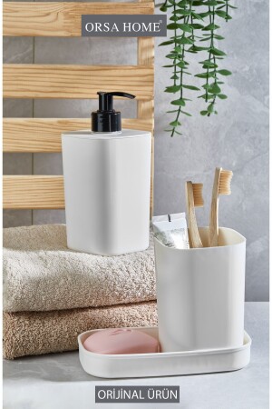 MNZ-بيضاء 3 قطع حمام مجموعة صابون مصفف فرشاة الأسنان حامل صابون مائد 205 - Orsa Home
