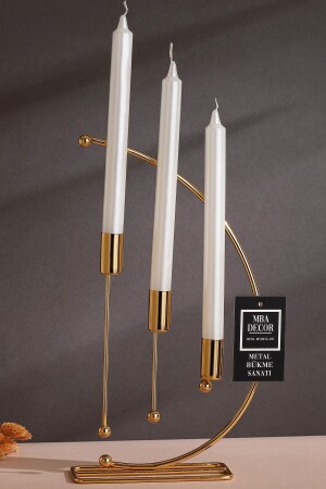 MNZ-موسيقى ملاحظة نموذج معدني 3 قطع شمعية ثلاثية الشمعة حامل شمعة ديكوراتية حامل شمعة 25 سم لاستدادي الذهب مطلي ديكور - Mba Decor Metal Bending Art