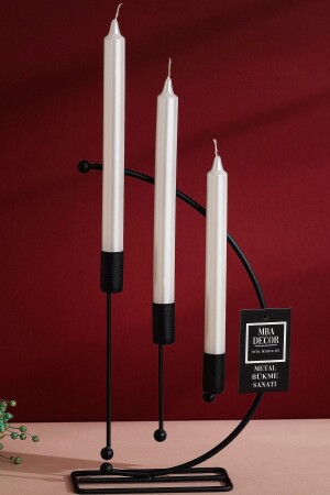 MNZ-موسيقى ملاحظة نموذج معدني 3 قطع شمعة ثلاثية الشمعة حامل شمعة ديكوراتية حامل شمعة 25 سم لاستدادي الأسود غطاء ديكور - Mba Decor Metal Bending Art