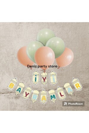 كريم MNZ عيد ميلاد سعيد رمضان نص زينة 3 قطع قالب خضراء 3 قطع بالون سمك DPS 4696 - Deniz Party Store