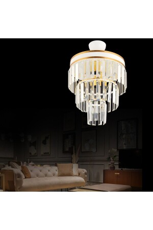 MNZ-باريس 3 طبقات أبيض وذهب زجاجي حجر 30' شمعة حديثة AK000397 - Kraliçe