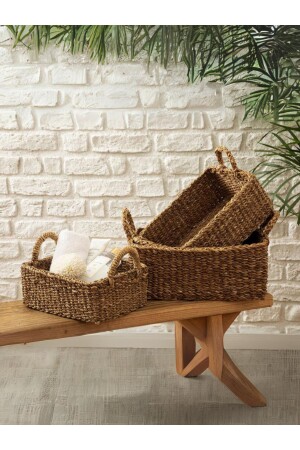 سلة سرير مستطيل طبيعية MNZ مع معقب منظمة فخمة 3 أحجام حمام وديكور المنزل 3lükulplusepet - ÖZ NUR HOME
