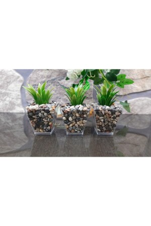 MNZ-خضراء اصطناعي زهرة اصطناعية في 3 قطع حجر 6cmx10cm - Süs Ağacı