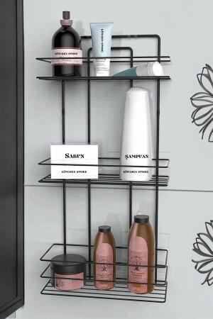 MNZ-الصدام المقاوم للصدأ الأسود 3 مستوى مسطح حمام الزاوية شامبو حامل الزاوية حمام رف 74629212 - Kitchen Store