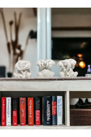 MNZ- مجموعة من 3 لم أراه لم أسمع لم أعرف الفيلة التمثال و 8 سم حجر مسحوق هدية تجميل و التمثال - Ludesign