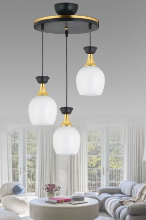 مرفق مصباح من المنتظر MNZ 3 قطع جرة جرس سوداء مع زجاج أبيض صفراء فاخر شمعة حديثة AK00058 - Kraliçe